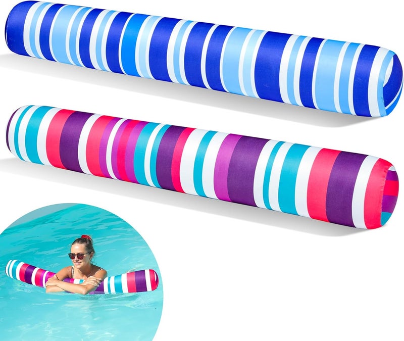 FindUWill 2 Pack Inflatable Swim Pool Noodles, Pool Noodles Floats for Adults, Soft Fabric Covered Large Swim Noodles for Lake, Beach - Image 1